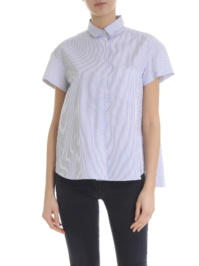 Shop Aspesi Short-sleeved Shirt In White With Blue Stripes