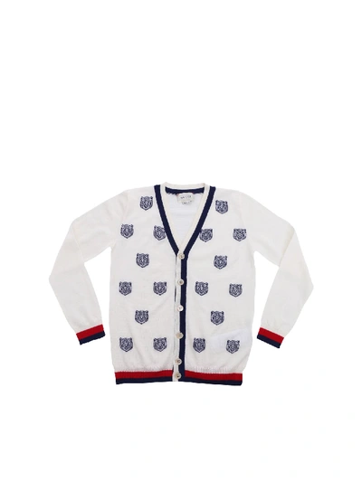 Shop Gucci White Wool Cardigan With Tiger Embroidery