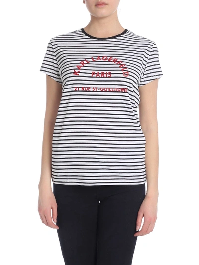 Shop Karl Lagerfeld Black And White Striped T-shirt With Logo