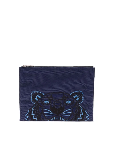 Shop Kenzo Tiger A4 Clutch In Blue
