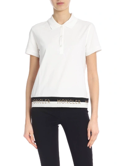 Shop Moncler White Polo With Branded Edges