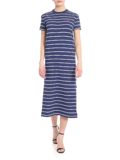 Shop Polo Ralph Lauren Dress With Striped Pattern In Blue And White