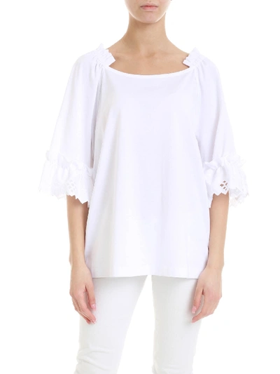 Shop Alberta Ferretti Off-shoulder Blouse In White With Ruffles