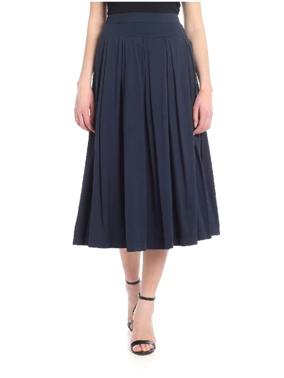 Shop Aspesi Blue Pleated Midi Skirt