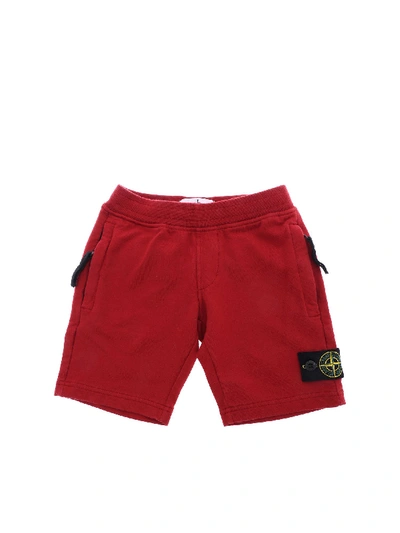 Shop Stone Island Junior Red Cotton Shorts With Logo
