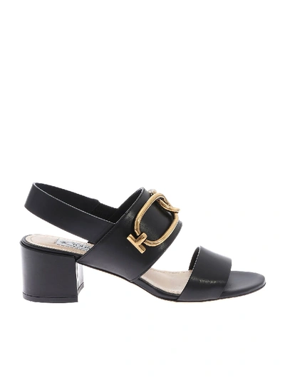 Shop Tod's Sandals In Black With Metal Detail