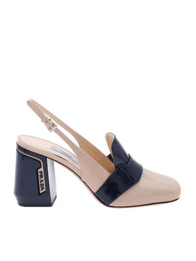 Shop Prada Slingback In Nude And Blue Leather In Beige
