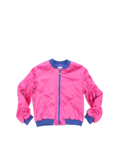 Shop Alberta Ferretti Fuchsia Satin Bomber Jacket With Blue Details