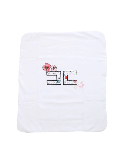 Shop Elisabetta Franchi Blanket In White With Black Embroidered Logo