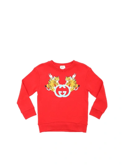 Shop Gucci Sweatshirt In Red With Logo Print