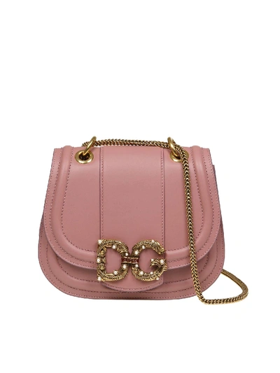 Shop Dolce & Gabbana Dg Pink Leather Bag With Rhinestones