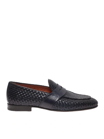 Shop Santoni Woven Leather Loafers In Blue