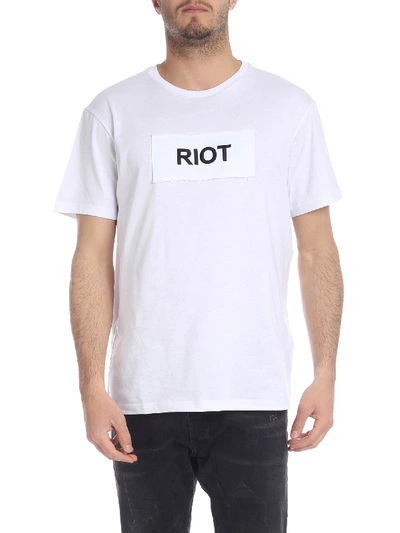 Shop N°21 White Crew-neck T-shirt With Riot Embroidery
