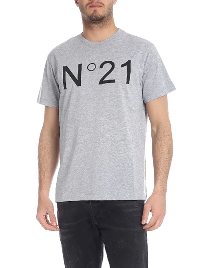 Shop N°21 Gray Crewneck T-shirt With N21 Print In Grey