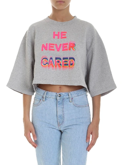 Shop Marcelo Burlon County Of Milan He Never Cared Cropped Sweatshirt In Gr In Grey