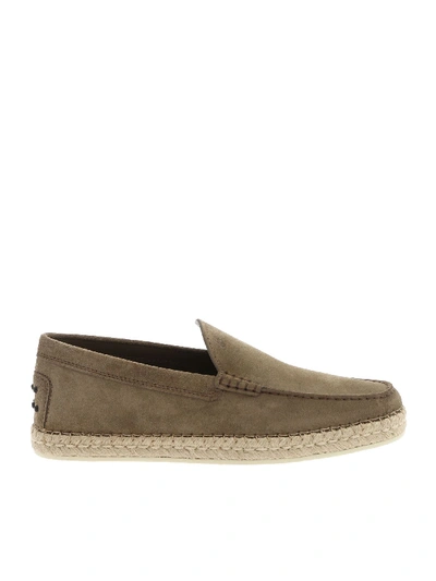 Shop Tod's Loafers In Taupe Color Leather In Brown