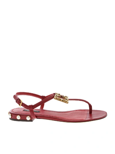Shop Dolce & Gabbana Sandals In Red With Golden Logo