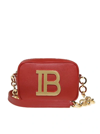 Shop Balmain B-camera Shoulder Case Bag In Burgundy Leather In Red