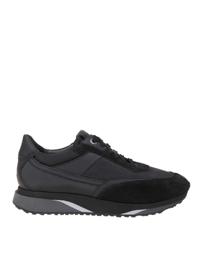 Shop Santoni Black Sneakers In Leather And Fabric
