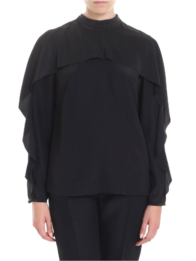 Shop Red Valentino Black Blouse With Bow And Ruffles