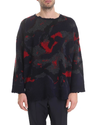 Shop Valentino Vintage Effect Camouart Crew-neck Sweater In Blue