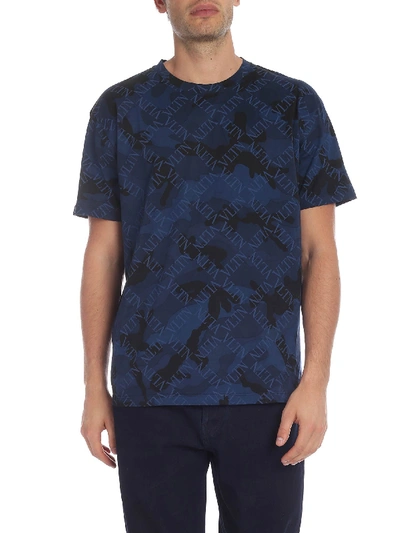 Shop Valentino Vltn Grid Printed Camouflage T-shirt In Blue