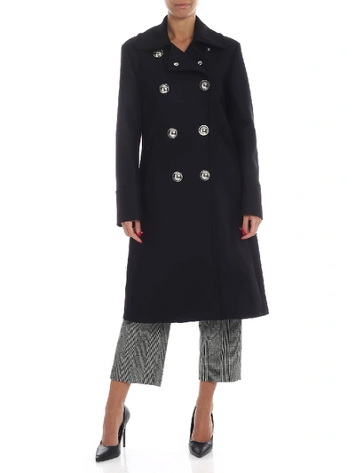 Shop Love Moschino Double-breasted Long Coat In Black