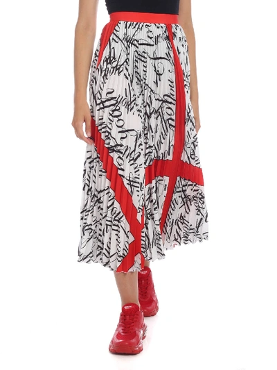 Shop Msgm Pleated Skirt In White With Lettering Print