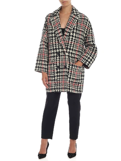 Shop Red Valentino Houndstooth Coat In White, Black And Red In Cream