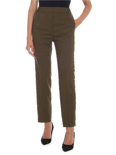 Shop Etro Trousers In Green With Satin Profile