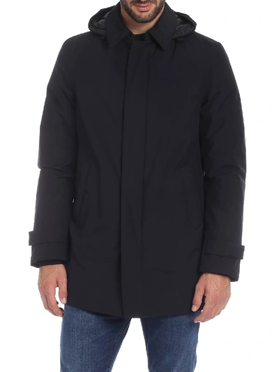 Shop Herno Laminar Overcoat In Black With Hood