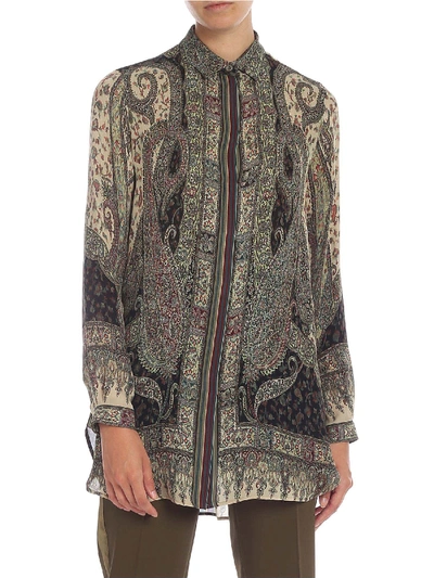 Shop Etro Paisley Print Shirt In Green And Beige