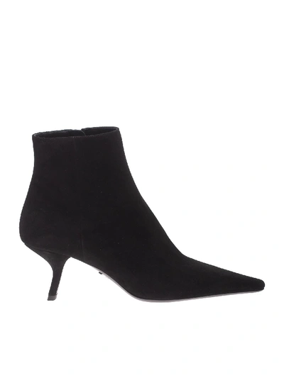 Shop Prada Pointy Boots In Black Suede