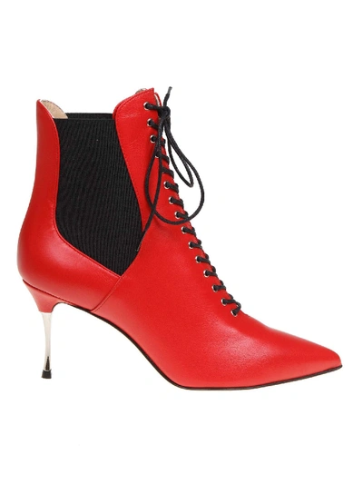 Shop Sergio Rossi Lace-up Ankle Boots In Red Leather