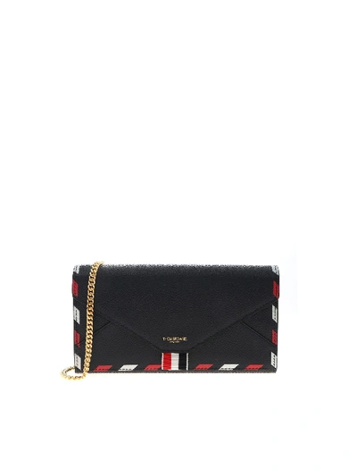 Shop Thom Browne Wallet On Chain In Blue Hammered Leather