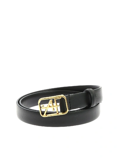 Shop Alberta Ferretti Black Leather Belt With Logo