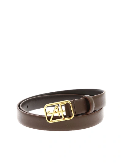 Shop Alberta Ferretti Brown Leather Belt With Logo