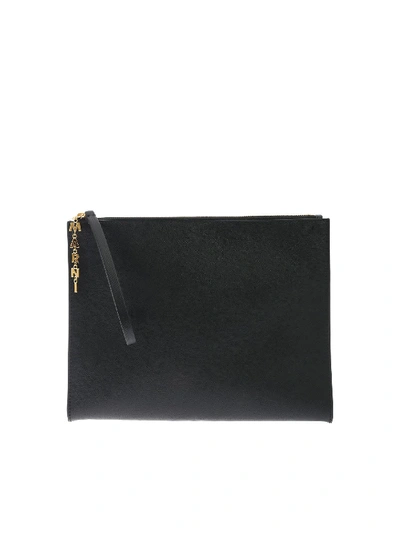 Shop Marni Clutch Bag In Black And Burgundy Leather
