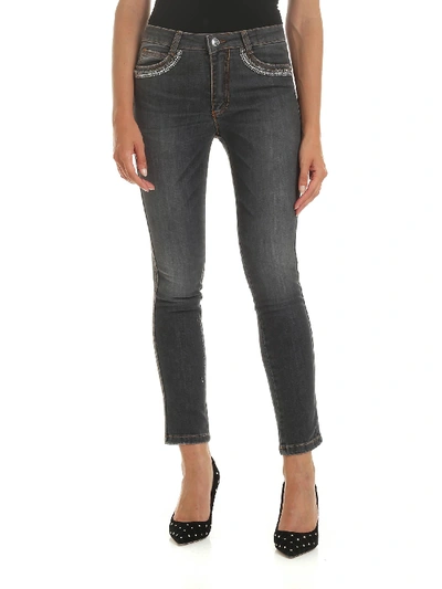 Shop Ermanno Scervino Jeans In Gray With Applied Rhinestones In Grey