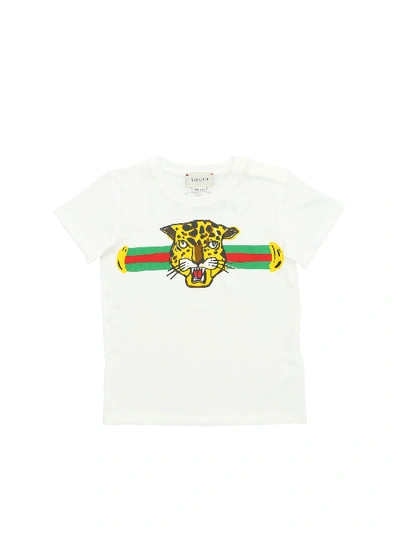 Shop Gucci White T-shirt With Leopard Print