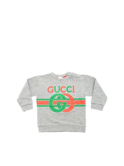 Shop Gucci Gg Logo Sweatshirt Melange Gray In Grey