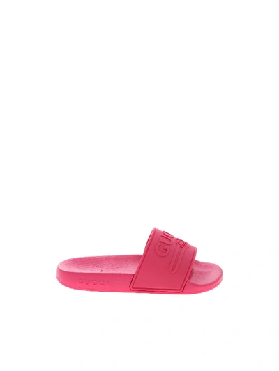 Shop Gucci Fuchsia Rubber Slides