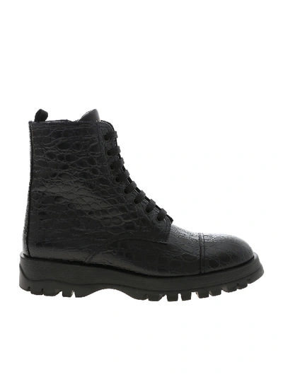 Shop Prada Reptile Effect Black Leather Boots