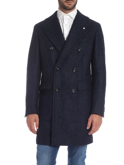 Shop Luigi Bianchi Mantova Double-breasted Coat In Blue Melange