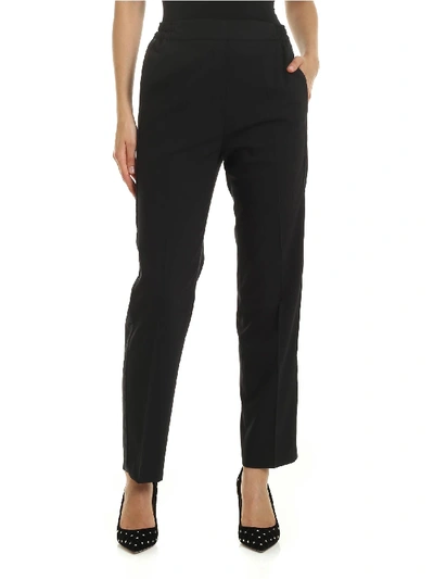 Shop Etro Black Wool Trousers With Satin Bands