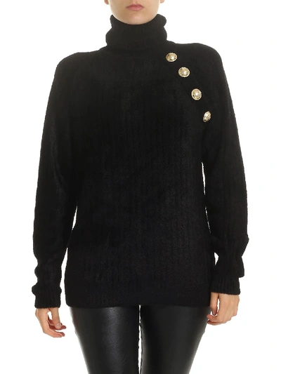 Shop Balmain Black Turtleneck With Decorative Buttons