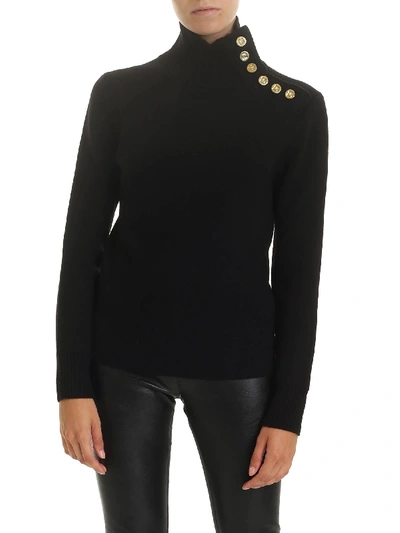 Shop Rabanne Black Turtleneck Pullover With Golden Buttons