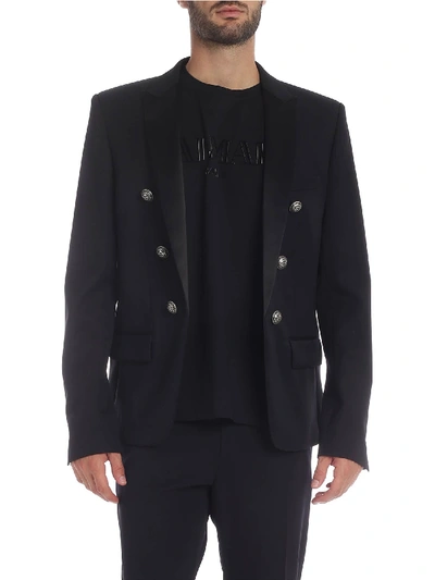 Shop Balmain Lined Jacket In Black Wool