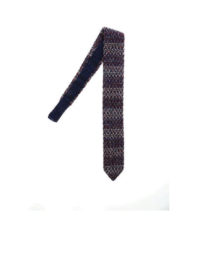 Shop Missoni Blue Tie With Red And Light Blue Geometric Pattern In Multi