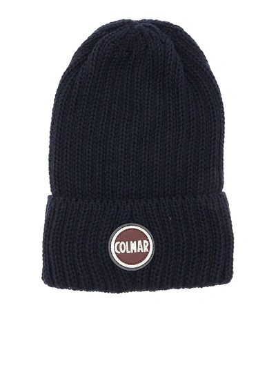 Shop Colmar Film Beanie In Navy Blue With Logo Patch